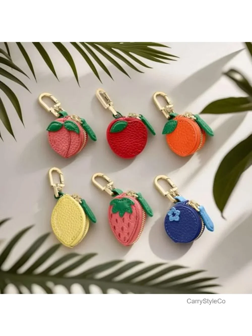 Leather Cherry Coin Purse Keychain Bag Charm Zipper Pouch Handbag Tote Wallet